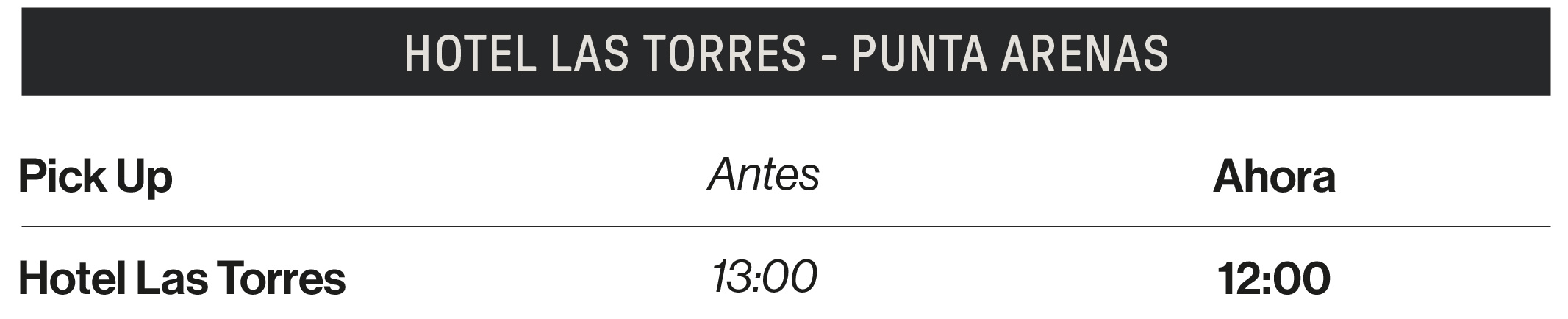 Las Torres Patagonia informa cambios en sus horarios de traslados regulares para la temporada 2025-2026 