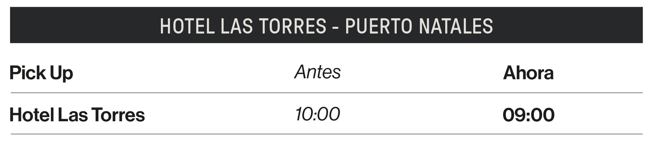 Las Torres Patagonia informa cambios en sus horarios de traslados regulares para la temporada 2025-2026